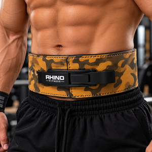 Cinturón de Soporte Lumbar Ajustable Rhino Fitness, Diseño Camuflaje Naranja, Envoltura de Cuero, con Protección Básica para Levantamiento de Pesas - Product Image 6