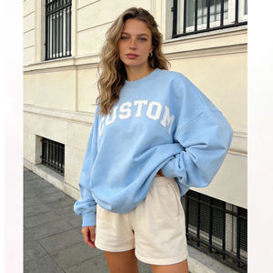 Women's Light Blue Oversized Custom Graphic Sweatshirt <b>Drop</b> Shoulder Long Sleeve Casual Fleece Pullover Loose Fit Soft Cozy - Product Image 3