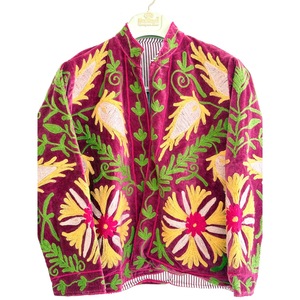 SHYAM EXPORT Hand Embroidered Knitted Velvet Blazer <b>Mandarin</b> <b>Collar</b> Floral Pattern Winter Autumn Women's <b>Jacket</b> Full Sleeve - Product Image 4