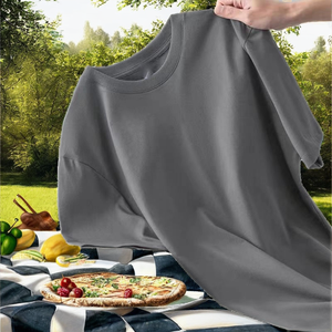 T-shirt pour homme, coupe ample, 100% coton, couleur gris uni, prix bas, service OEM, fabrication sur mesure. - Product Image 2