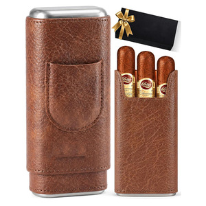 Estuche compacto para cigarros de cuero genuino con soporte integrado para cortador, ideal para amantes de los cigarros y viajeros. - Product Image 2