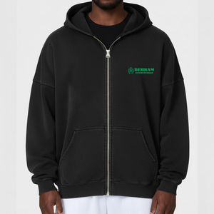 Sweat-shirt à capuche zippé noir pour homme, coupe classique, 100 % coton, couleur unie, tissu French Terry, vêtement décontracté pour l'automne, 350 GSM - Product Image 5