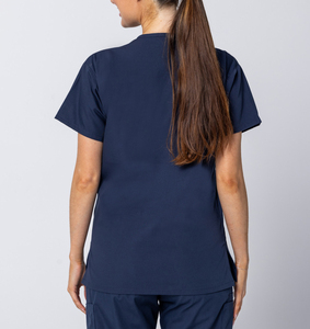 Women <b>Navy</b> <b>Blue</b> <b>Scrub</b> Top Short Sleeve V-Neck With Pockets Cotton Polyester Woven Fabric Hospital Uniforms - Product Image 6