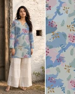 Majestic Horizon Natural Silk Crepe Sultana Pastel Matte Al-Anoud Floral Impressionist Breathable V-neck Apparel Dress Fabric - Product Image 3