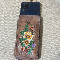 Nouveau étui de téléphone en cuir personnalisé étui de téléphone en cuir repoussé couverture de téléphone portable occidentale en cuir gravé Cowboy ceinture portefeuille pour lui