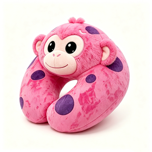 Super Soft Fleece Plush Monkey U-<b>shaped</b> Travel <b>Pillow</b> Winter Warm Earmuff <b>Pillow</b> Pink Monkey Plush Neck Cushion with Earmuffs - Product Image 1