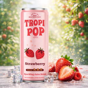 Venta al por Mayor de la Marca Tropipop, Bebida Carbonatada de Té y Jugo Sin Azúcar de 330 ml, Diseño Gratuito, Muestra Gratuita, OEM Disponible - Product Image 2