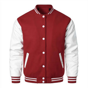 Veste universitaire streetwear pour garçons, couleur bordeaux, manches blanches, style bomber, fermeture à boutons, en promotion - Product Image 1