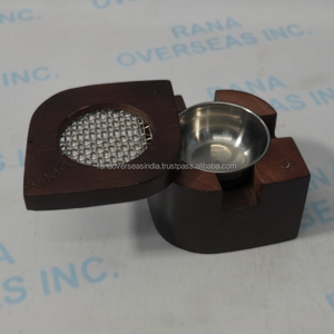 Brûleur d'encens traditionnel en bois avec bol métallique et couvercle en maille, porte-encens fait main pour Bakhoor, résine, charbon, aromathérapie, écologique - Product Image 4
