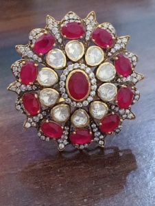 Flower Shape Classic <b>Cocktail</b> <b>Ring</b> Red Doublet Stone <b>Gold</b> Plated Women's Wedding Jewelry Gift Ethnic Style Adjustable - Product Image 5
