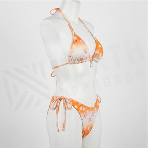 Ensemble bikini 2 pièces imprimé coquille d'orange, haut dos nu et bas à nouer sur les côtés avec décoration de perles, maillot de bain femme - Product Image 3