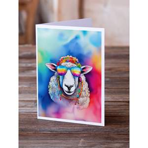 Whimsical A7 Size 5x7 New Hippie Animal Sheep <b>Greeting</b> <b>Cards</b> Pack of 8 Blank <b>Note</b> <b>Cards</b> with Envelopes - Product Image 2