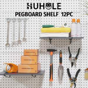 ชั้นวางของแบบเพ็กบอร์ดโลหะสีดำ HUHOLE ชุด 4 ชิ้น สำหรับจัดเก็บเครื่องมือ - Product Image 1