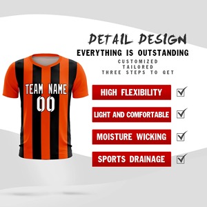 Maillot de football personnalisable pour homme, rayé orange et noir, col en V, manches courtes, ensemble uniforme en polyester anti-humidité - Product Image 3