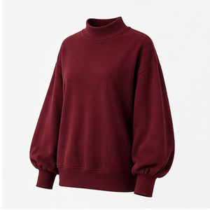 Sweat-shirt surdimensionné pour femme en bordeaux personnalisé, col montant, manches bouffantes, poignets côtelés, pull décontracté WSS-0028 - Product Image 3