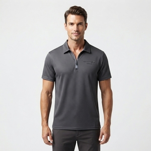 Polo de Manga Corta con Cuello con Cremallera para Hombre, Color Gris Carbón, Ropa Deportiva Casual de Golf, OEM, ODM, Venta al Por Mayor - Product Image 4