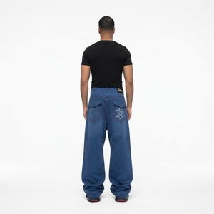 Wholesale Baggy <b>Men</b> Cargo Pants 480GSM Cotton Canvas <b>Wide</b> <b>Leg</b> Streetwear Silk Lined Distressed Zipper <b>Trousers</b> OEM Manufacturer - Product Image 2