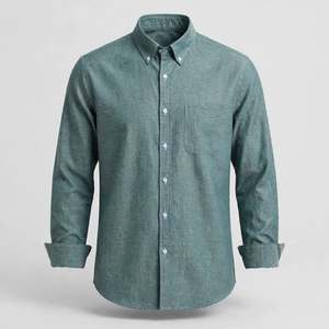 Chemise Oxford unie verte pour homme, manches longues, col rabattu, décontractée, respirante, en coton, style printemps - Product Image 3
