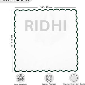 Serviettes en coton blanc pur Ridhi Wholesale 18x18 pouces avec broderie verte festonnée, réutilisables pour les mariages, les fêtes, les événements, la décoration de la maison - Product Image 2