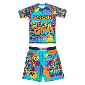 Vêtements colorés de style graffiti pop art, impression par sublimation personnalisée amusante, tenue hip hop, ensembles de rashguards MMA - Product Image 1