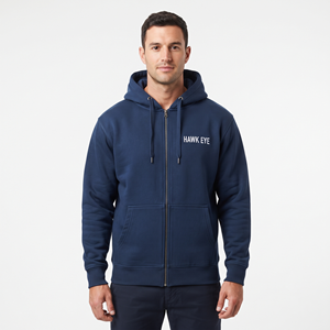 Sweat à capuche zippé pour homme, bleu marine tendance, en coton épais, coupe classique, personnalisable. - Product Image 1