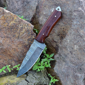 Cuchillo de Caza y Camping Damascus, Material de Primera Calidad, Hecho a Mano, Hoja de Acero Inoxidable Afilada No Plegable, Mango de Madera, Punta Caída - Product Image 3