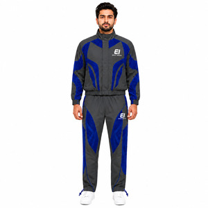 Custom <b>Men</b>’s Grey Blue Windbreaker Tracksuit Set Full Zip <b>Jacket</b> and Pants Casual Sublimation Sportswear Training Suit - Product Image 3