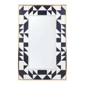 Modern Round Bone Inlay <b>Mirror</b> Frame in Blue and <b>White</b> Floral Artwork for Bedroom Living Room Wall Decoration - Product Image 3