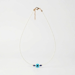 Collier ras du cou minimaliste avec perles œil porte-bonheur, chaîne délicate en perles blanches, amulette de protection porte-bonheur, bijoux bohèmes, vente en gros - Product Image 1