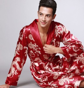 Robe de nuit de luxe pour homme, décontractée, ample, à manches longues, en polyester/coton, pour l'été - Product Image 3