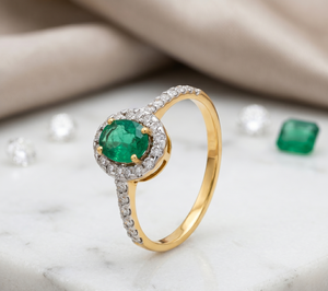 Wholesale 14k Yellow <b>Fine</b> <b>Rings</b> Handmade Engagement Emerald and Diamond Gemstone Pave Setting for Wedding and Party Trendy - Product Image 1