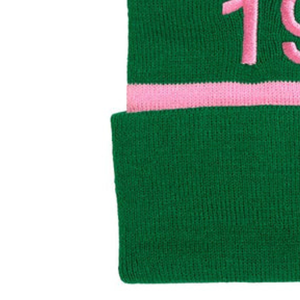 Gorro de Punto Personalizado Rosa y Verde con Letras AKA Bordadas y Diseño de Escudo, Gorro de Invierno con Pompón, Modelo 1908, Casual para Exteriores - Product Image 3