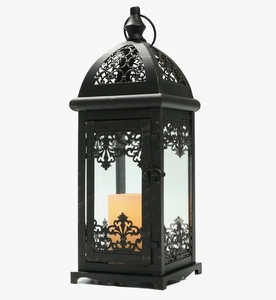 Decorative Metal Candle <b>Lantern</b> with Intricate Filigree Details Antique <b>Black</b> Vintage Style Tabletop Hanging Light for Home - Product Image 1