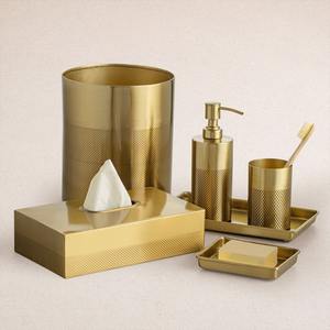 Metal Bathroom <b>Set</b> Tissue Box Holder <b>Soap</b> Dispenser <b>Soap</b> Dish Waste Bin Toothbrush Cup Luxury Hotel Collection - Product Image 1