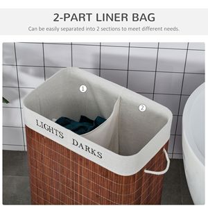 Cesto para Ropa Sucia de Bambú y Ratán con 2 Bolsas de Plástico Extraíbles, Capacidad de 26.4 Galones, para Uso en el Baño, Color Marrón - Product Image 6