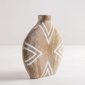 Vase à fleurs en bois sculpté artisanal pour la décoration de la maison, pot décoratif en bois de manguier pour centre de table artistique - Product Image 2