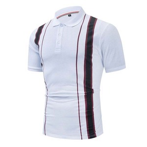 Camiseta polo blanca de manga corta para hombre, con cuello a rayas, abotonada, deportiva, de verano - Product Image 3