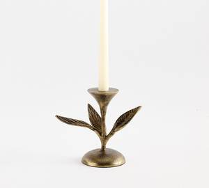 Gold Leaf Candle Holder Nature Inspired Metal Candlestick For <b>Rustic</b> Elegant Table Display - Product Image 1