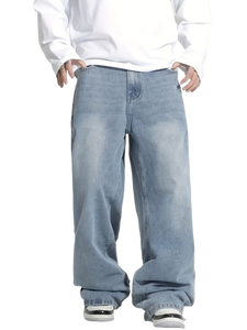 AAFII IMPEX Jean ample à jambe large bleu clair pour homme, décontracté, en denim délavé, 100 % coton, écologique, respirant, léger, classique - Product Image 2
