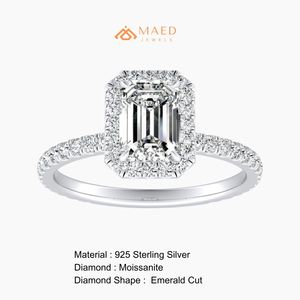 Moissanite Halo <b>Emerald</b> Cut <b>Ring</b> for Women <b>Silver</b> Tone Engagement Wedding Anniversary Luxury Jewelry Elegant Daily Wear - Product Image 6