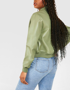 Chaqueta Bomber de Mujer Otoño/Invierno 2027, Personalizada, de Cuero PU, Tela Satinada, Corta, Delgada, Ecológica e Impermeable - Product Image 2