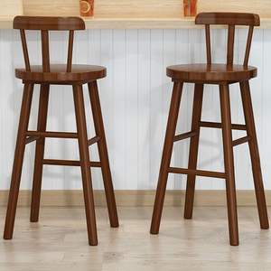 Tabouret de bar moderne en bois massif avec dossier bas et structure en bois pour cuisines et bars - Product Image 1