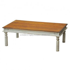 Table basse vintage en bois de manguier massif avec pieds sculptés Bureau de salon enduit de poudre pour l'entrée à la maison Travail Relaxation - Product Image 1