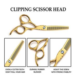Gold <b>Thinning</b> Scissors Set Stainless Steel Right Handed Long Handle Hair Salon Tools Blunt Tip Professional Grade - Product Image 6
