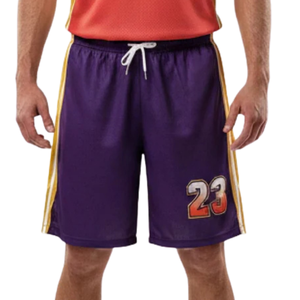 Ensemble d'uniformes de basketball personnalisés pour hommes, orange et violet, maillot sans manches à col rond, short, bordure dorée, numéros d'équipe, kit sportif en gros - Product Image 6