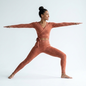 <b>Women</b> Long Sleeve Wrap <b>Crop</b> Top High Waist <b>Leggings</b> Set Yoga Workout Fitness Activewear - Product Image 3