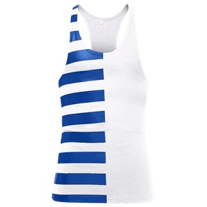 เสื้อกล้ามผู้หญิงลายทางครึ่งตัว คอวี ทรง Racerback พิมพ์ลายไม่สมมาตร สไตล์ลำลอง สำหรับออกกำลังกาย ใส่หน้าร้อน หลากสี - Product Image 2