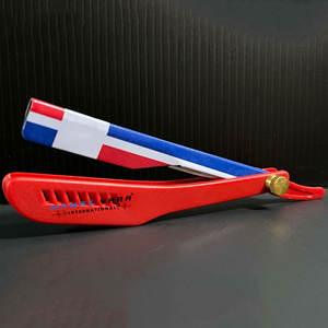 Navaja de afeitar Barber Republic Flag de acero inoxidable para corte de precisión con mango impreso y funda de cuero - Product Image 2
