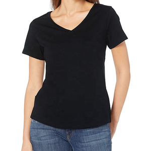 Camiseta informal de primavera antiarrugas de manga corta con cuello en V 100% algodón para mujer, nuevo diseño 2022 - Product Image 5
