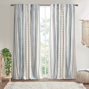 Pannello tenda bianco/Navy stampato in cotone con striscia di ciniglia e fodera 50x84 "Set mantovana e tende - Product Image 6